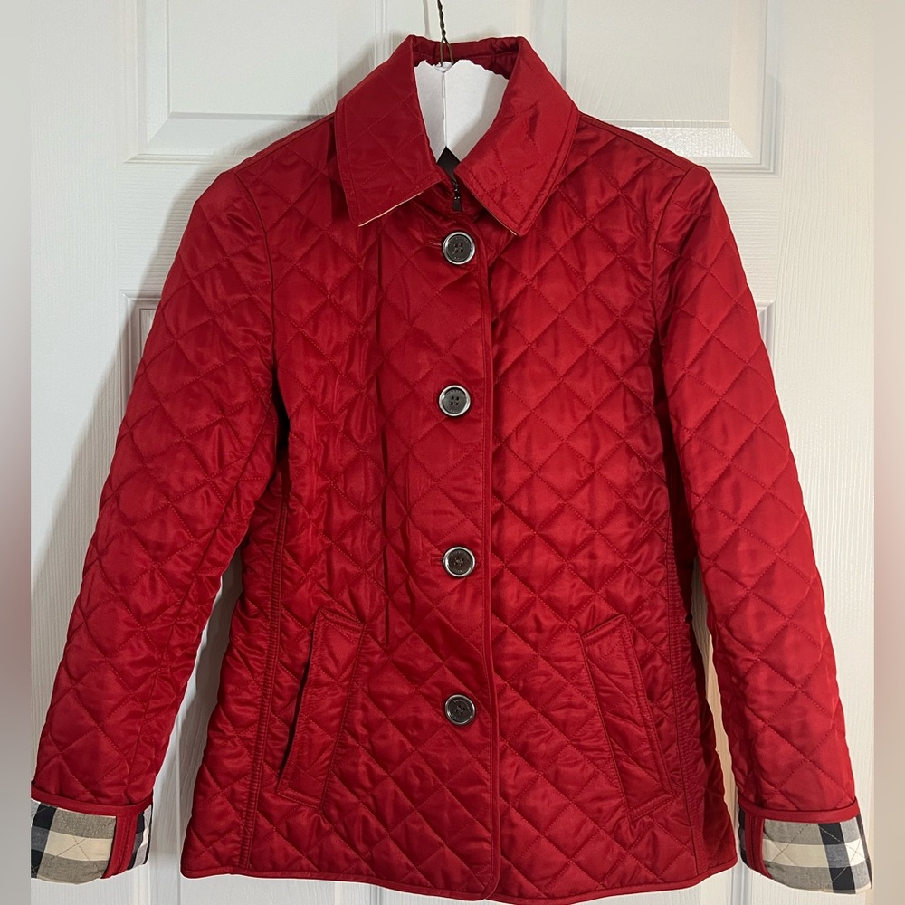 Burberry Red Quilted Button-Front Puffer Jacket